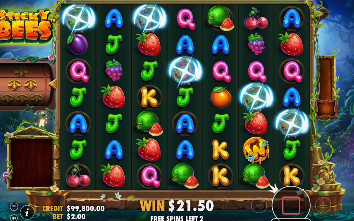 Free Spins screen with activated WILD positions held in place