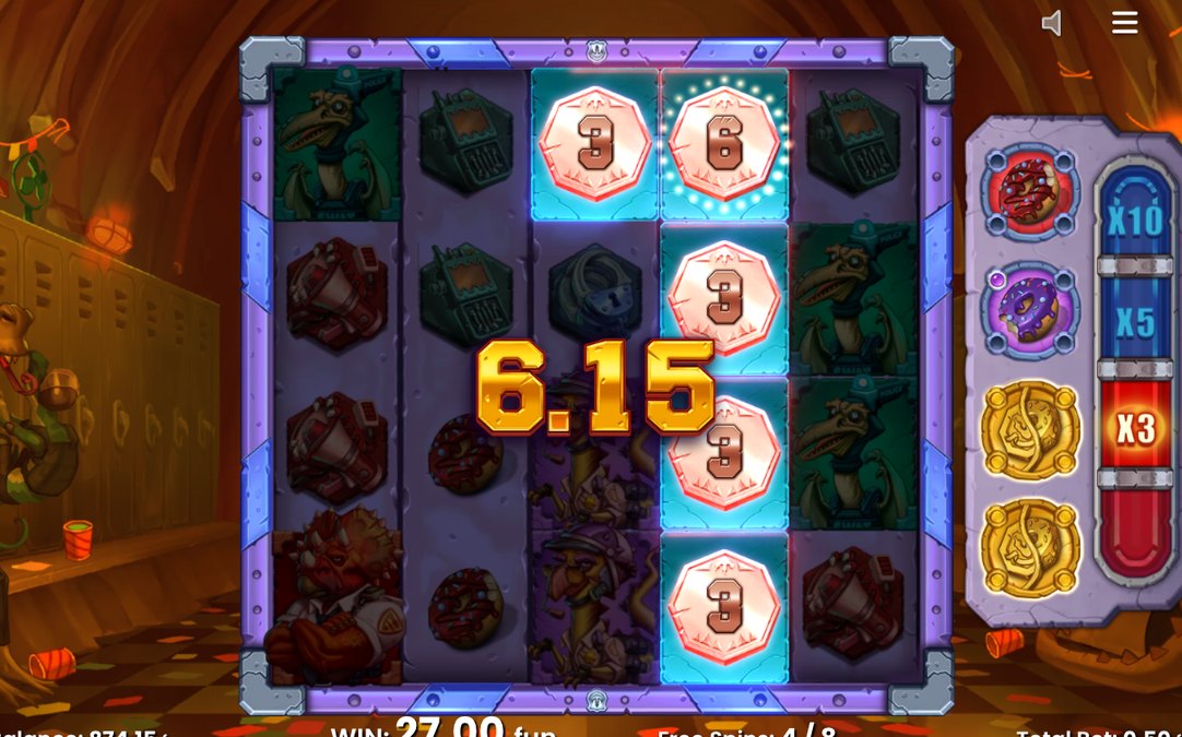 Free Spins screen with the Dino-Coin-only multiplier