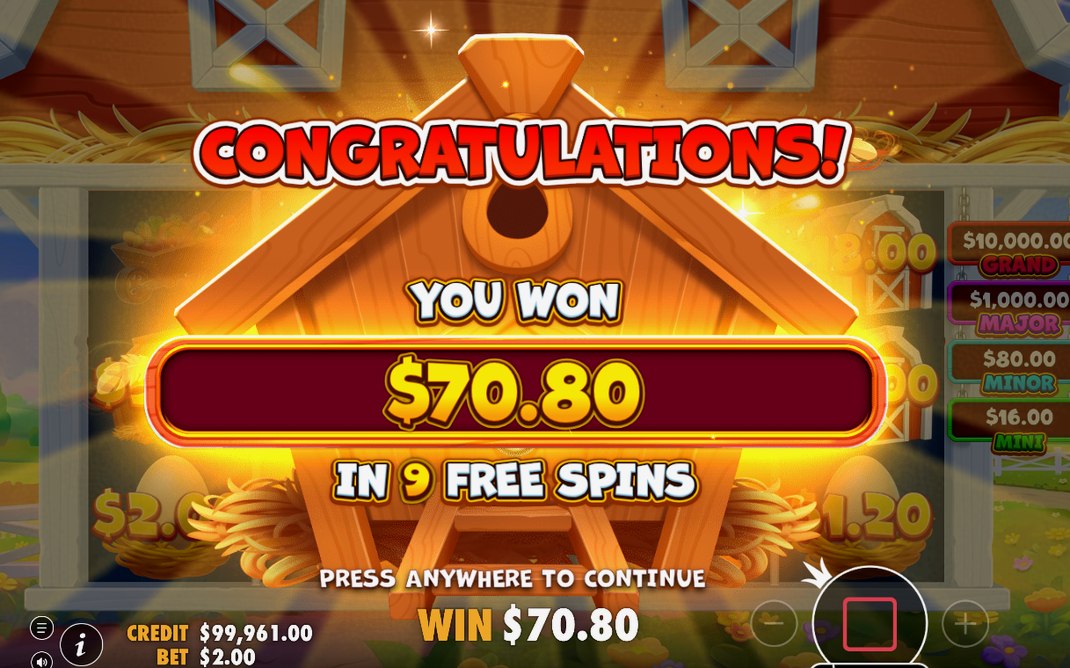 Win screen with the win multiplied by bet per way